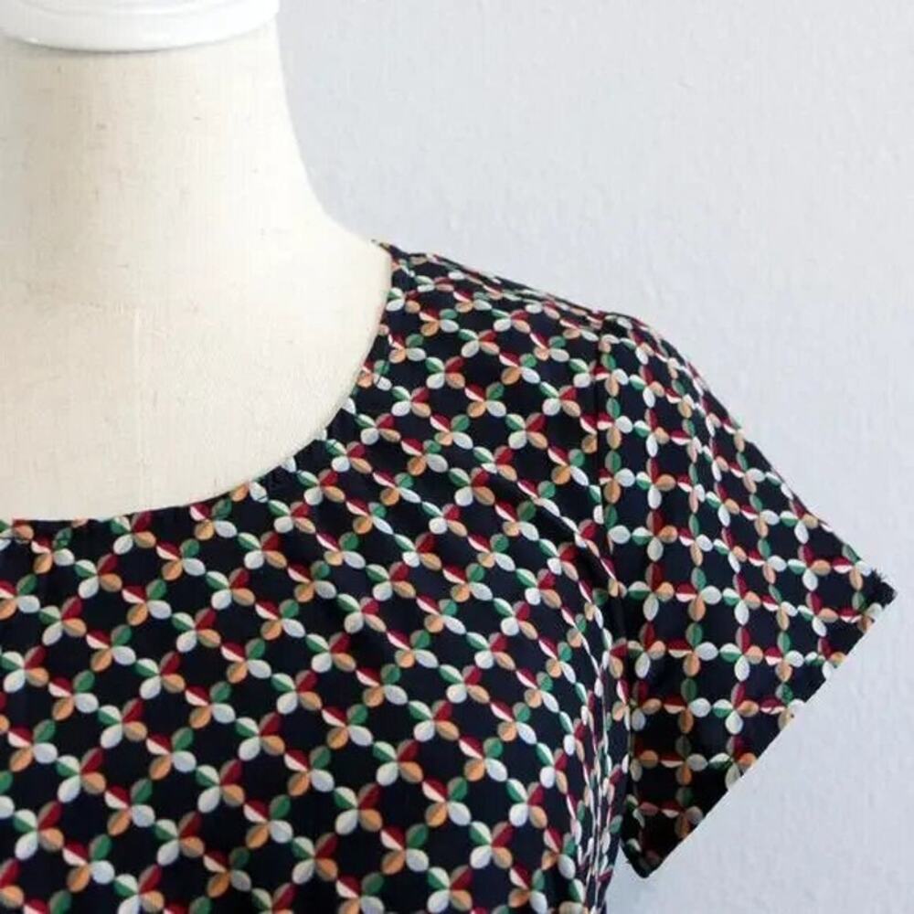 DownEast Multi Color Ruffle Dress Geometric Pattern Size S Keyhole Back - Picture 5 of 10